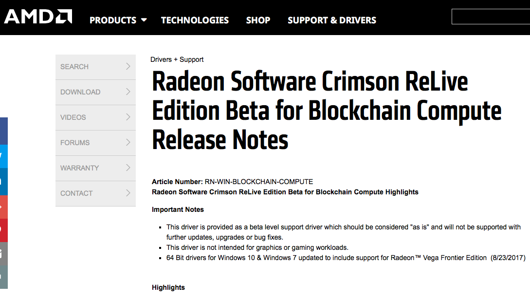 Radeon Software Crimson ReLive Edition Beta for Blockchain Compute